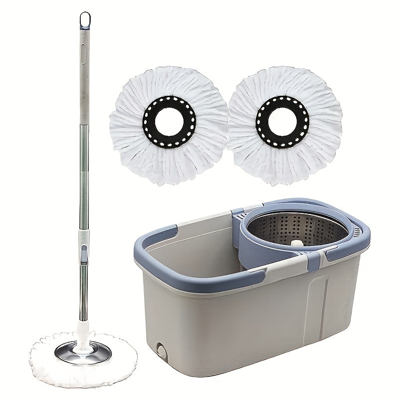 1 Set Double Handle Spin Mop And Bucket with 2 Replacement Pads, 43.3 Inch Long Stainless Steel Spin Pole, Lazy Mop Bucket with Wheels for Cleaning Kitchen, Bathroom, Living Room And Party Floors