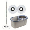 1 Set Double Handle Spin Mop And Bucket with 2 Replacement Pads, 43.3 Inch Long Stainless Steel Spin Pole, Lazy Mop Bucket with Wheels for Cleaning Kitchen, Bathroom, Living Room And Party Floors