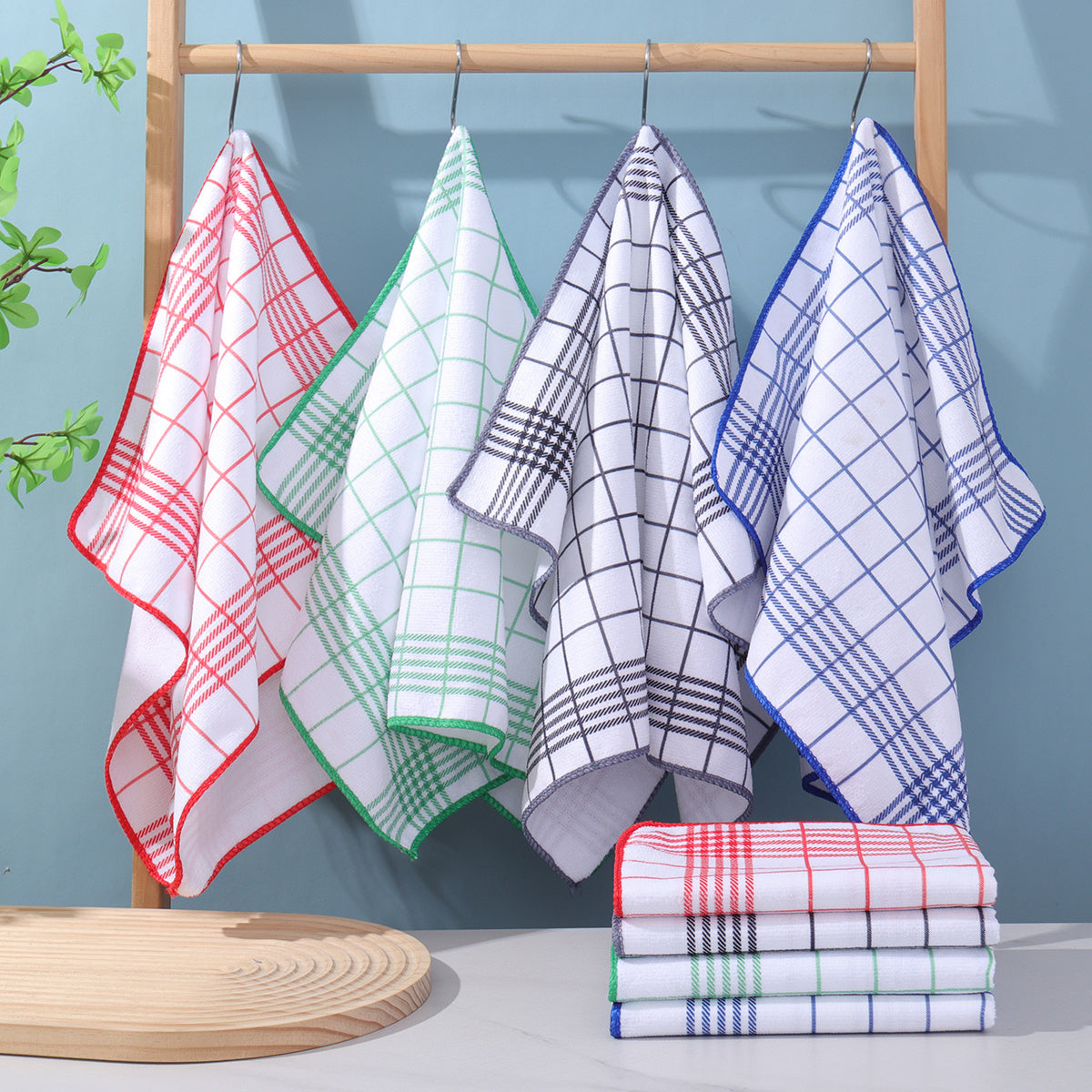 A Set of 12 Highly Absorbent And Lint-Free Dishcloths, Perfect for Quick Cleaning, Ideal for Coffee Machines, Featuring Plaid And Checkered Designs, Suitable for Kitchens And Dining Areas, And Can Be Given As Gift Towels