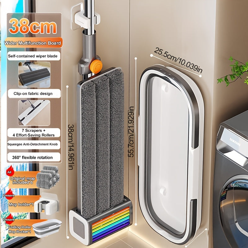 Mop and Bucket Set, Flat Mop for Floor Cleaning, Home Dry & Wet Mop with Washable Mop Pads, Efficiently Picks Up Pet Hair & Dust for Hardwood, Tile, Laminate & Vinyl, Patio