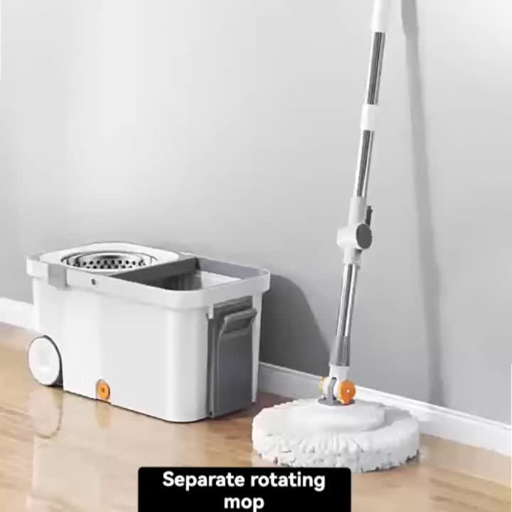 Dual Drive Spin Mop Bucket Set with 4 Microfiber Heads, Stainless Steel Wringer, Easy Clean Wet & Dry Floor Mop System