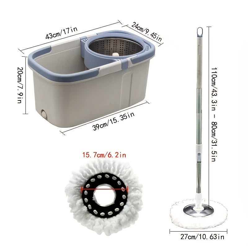 1 Set Double Handle Spin Mop And Bucket with 2 Replacement Pads, 43.3 Inch Long Stainless Steel Spin Pole, Lazy Mop Bucket with Wheels for Cleaning Kitchen, Bathroom, Living Room And Party Floors