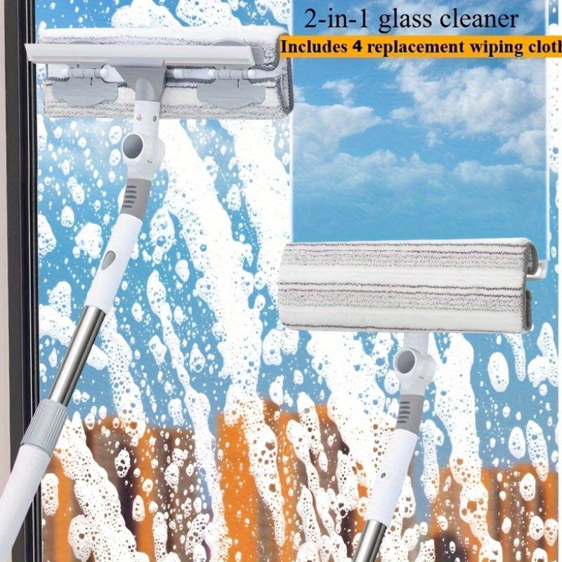 5pcs set 2-in-1 Glass Cleaner & Scraper Kit with 4 Replacement Pads - Stainless Steel & Plastic Squeegee for Windows, Shower Tiles, Bathroom, Wall and Floor Cleaning (Streak-Free)