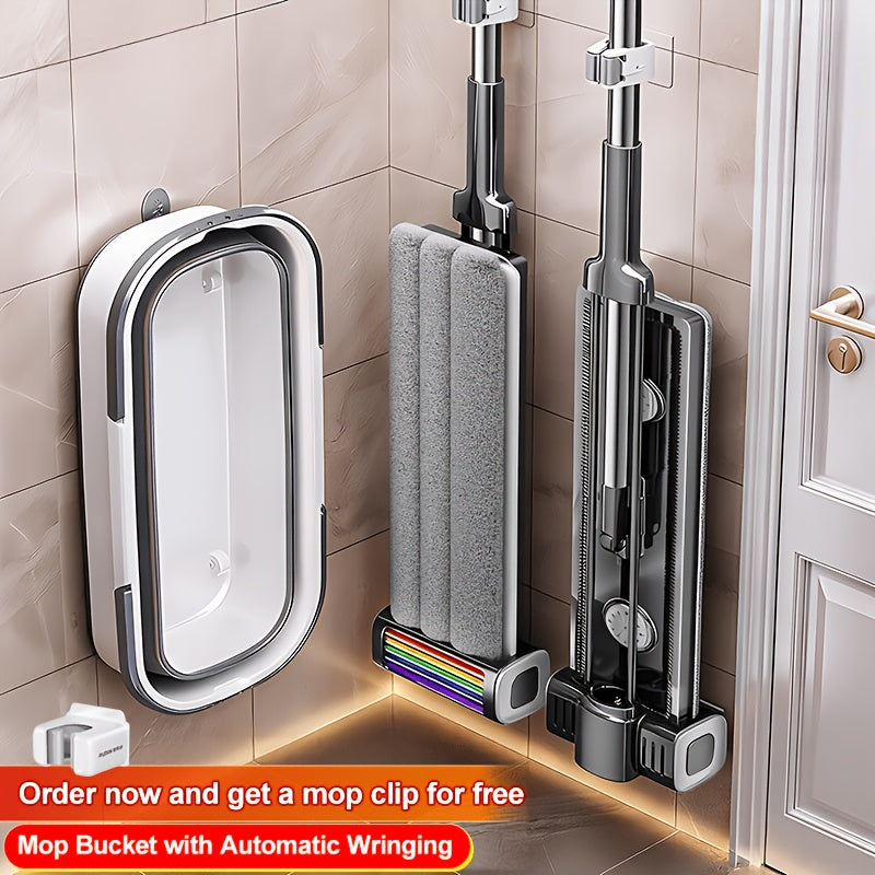Mop and Bucket Set, Flat Mop for Floor Cleaning, Home Dry & Wet Mop with Washable Mop Pads, Efficiently Picks Up Pet Hair & Dust for Hardwood, Tile, Laminate & Vinyl, Patio