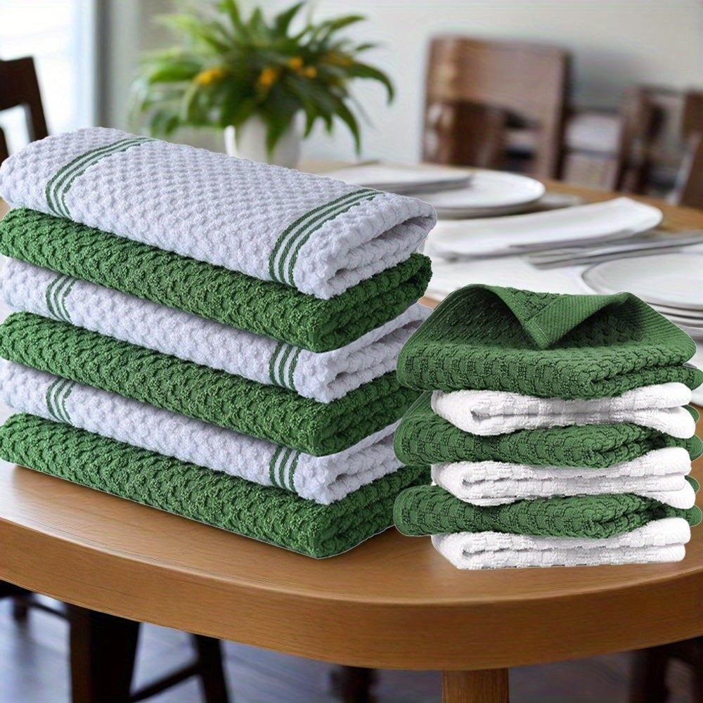 12pcs 100% Kitchen Towel Set | 6 Hand Towels (15 'X 25'), 6 Dishtowels (12 'X 12') - Striped, Water-absorbing and Durable for Cooking, Cleaning and Drying - Perfect for Christmas and Holiday Kitchens