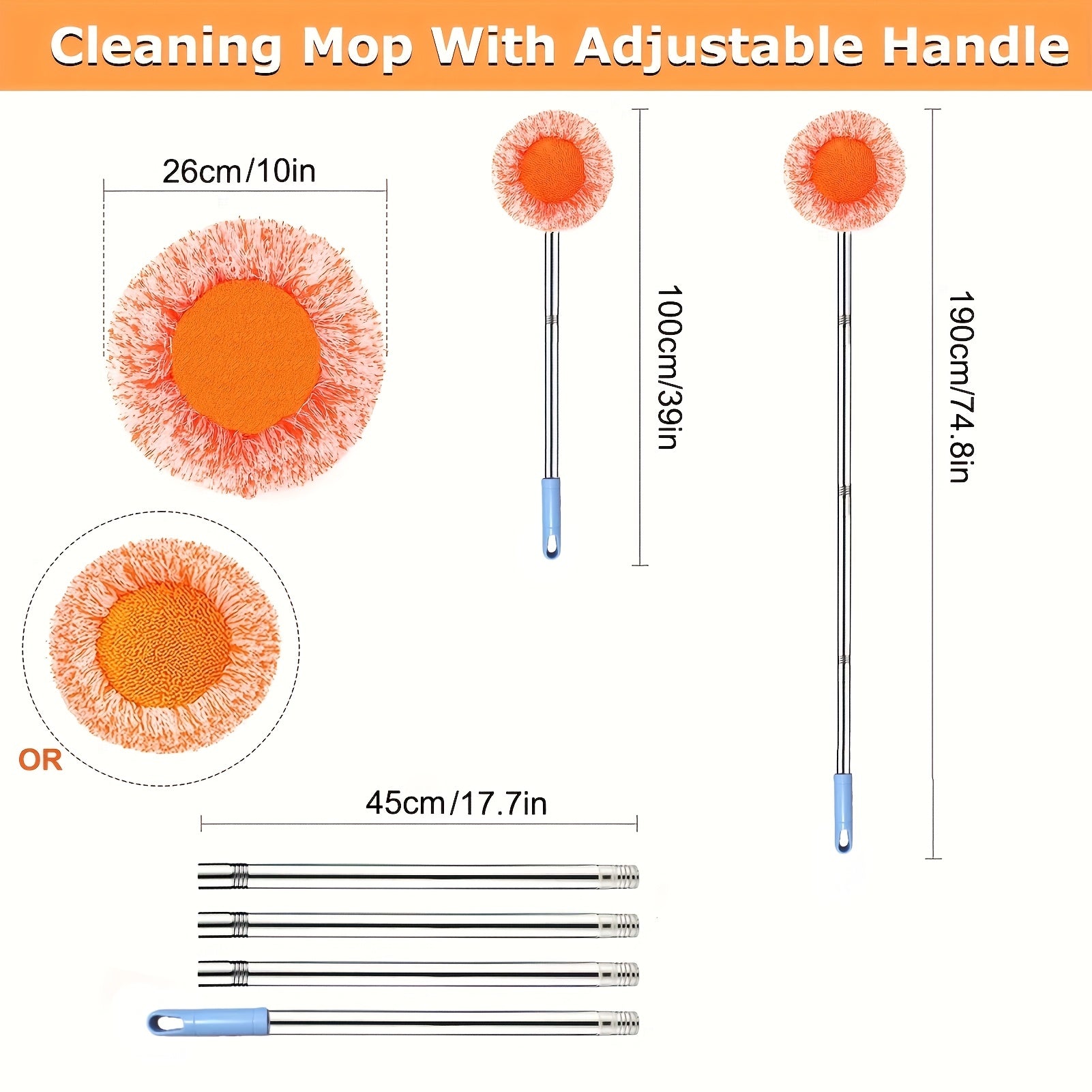 Household Dust Cleaning Tool with Adjustable Rotating Mop - Features a 360° Rotating Long Handle, Comes with Three Reusable Mop Heads, Suitable for Floors, Walls, Ceilings, And Window Furniture, Easy to Assemble, a Great Helper for Home