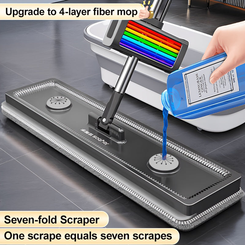 Mop and Bucket Set, Flat Mop for Floor Cleaning, Home Dry & Wet Mop with Washable Mop Pads, Efficiently Picks Up Pet Hair & Dust for Hardwood, Tile, Laminate & Vinyl, Patio