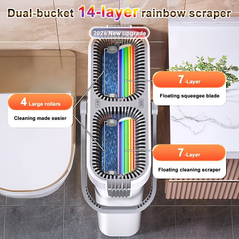 Home Mop And Bucket Set, Extra-Large Flat Mop, Home Floor Cleaning Tool, Suitable for Hardwood Floors, Tile, And Laminate Flooring, for Cleaning Living Rooms, Kitchens, And Bedrooms, Cleaning Supplies, Cleaning Set