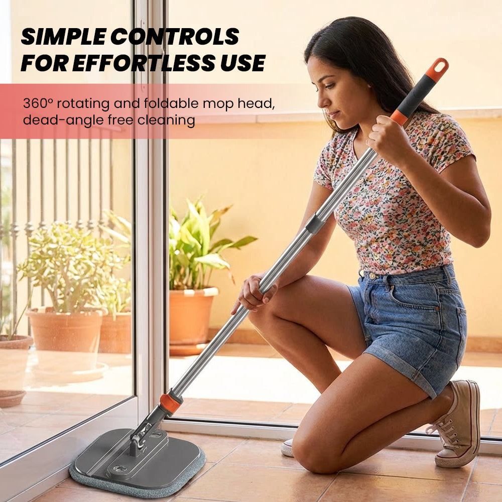 Saker Enhanced Spin Mop And Bucket Kit, 360° Collapsible Square Mop Head Featuring Washable Microfiber Mop Pads, Distinct Clean And Dirty Water System, Removable Bucket for Household Floor Cleaning