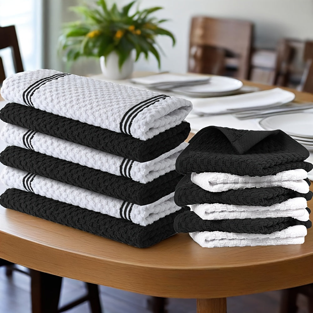 12pcs 100% Kitchen Towel Set | 6 Hand Towels (15 'X 25'), 6 Dishtowels (12 'X 12') - Striped, Water-absorbing and Durable for Cooking, Cleaning and Drying - Perfect for Christmas and Holiday Kitchens