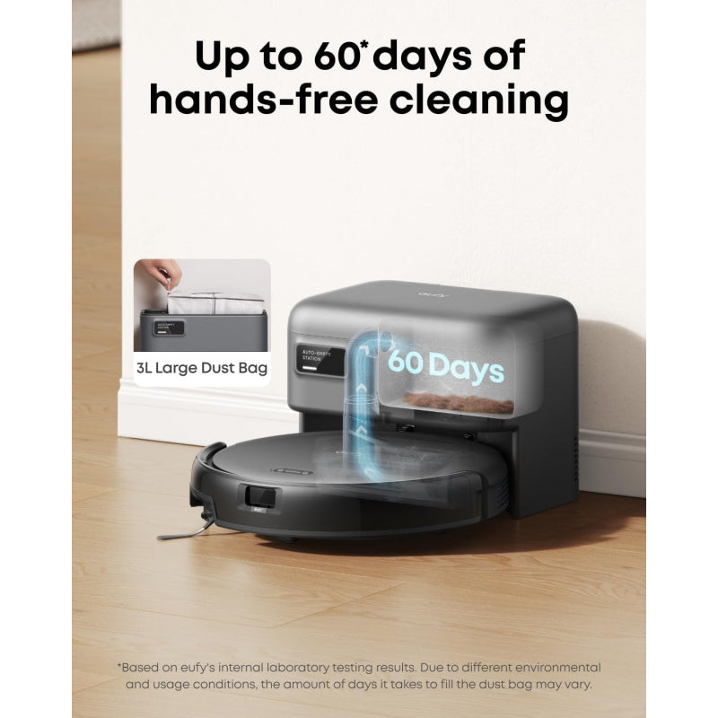 eufy Robot Vacuum C10 with Self Emptying, 8 Weeks Hands Free, Smart Mapping with LiDAR Navigation, 2.85-Inch Slim Design, Powerful Suction, Edge Expansion Brush for Pet Hair +Replacement Accessories