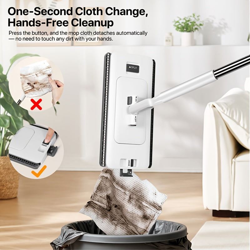Hands-Free Flat Floor Mop & Sweeper - Foot-Tap Lock System Compatible with Most Pads - 360 Swivel & Adjustable Handle - Includes Baking Soda Wet Wipes & 3D Microfiber Cloth