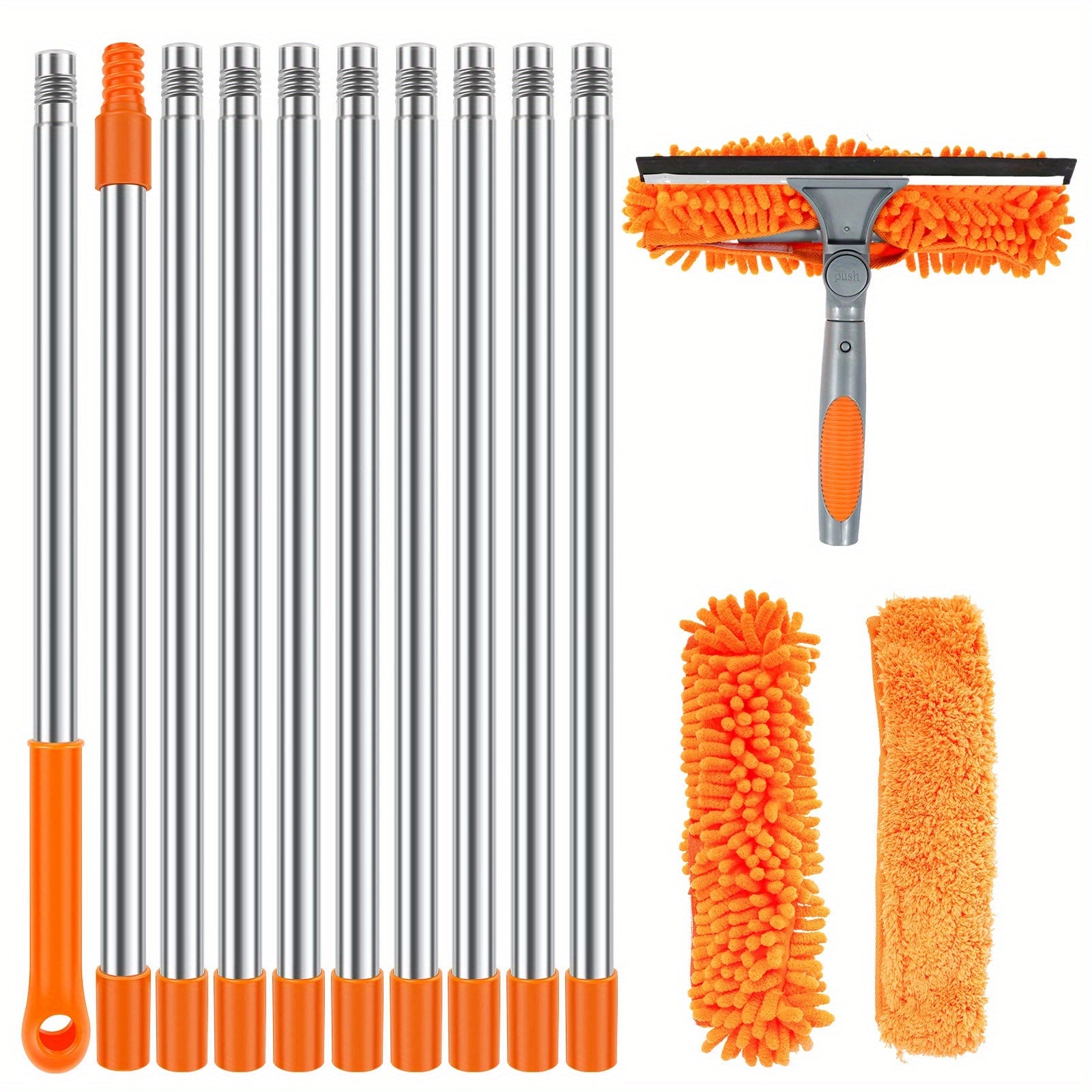Extra-Long 2-in-1 Professional Window Squeegee Mop, Telescopic High-Place Cleaning Kit & Dust Mop Cleaning Set, Telescopic Pole Suitable for High Window Cleaning, Outdoor Cleaning Tools, Christmas\u002FGift, Great Christmas Gift, Household Window Cleaning