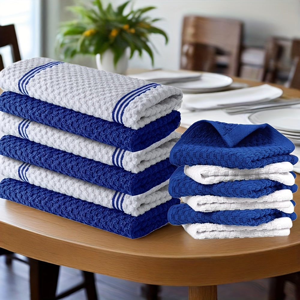 12pcs 100% Kitchen Towel Set | 6 Hand Towels (15 'X 25'), 6 Dishtowels (12 'X 12') - Striped, Water-absorbing and Durable for Cooking, Cleaning and Drying - Perfect for Christmas and Holiday Kitchens